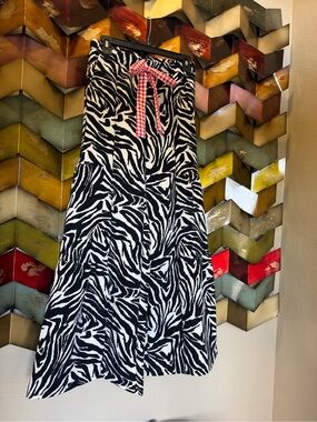 Zebra Print Wide-Leg Jeans with Red Gingham Tie